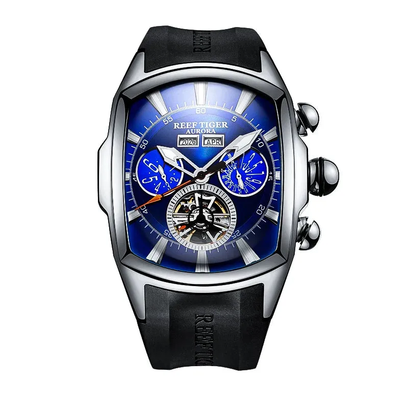 Reef Tiger/RT Top Brand Luxury Big Watch White Dial Mechanical Tourbillon Sport Watches Relogio Masculino