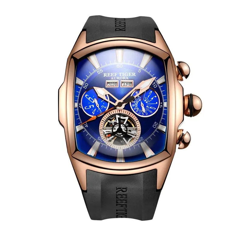 Reef Tiger/RT Top Brand Luxury Big Watch White Dial Mechanical Tourbillon Sport Watches Relogio Masculino