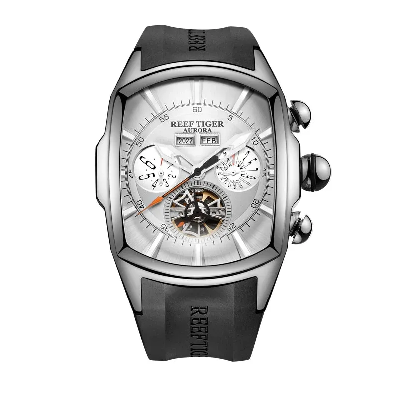 Reef Tiger/RT Top Brand Luxury Big Watch White Dial Mechanical Tourbillon Sport Watches Relogio Masculino