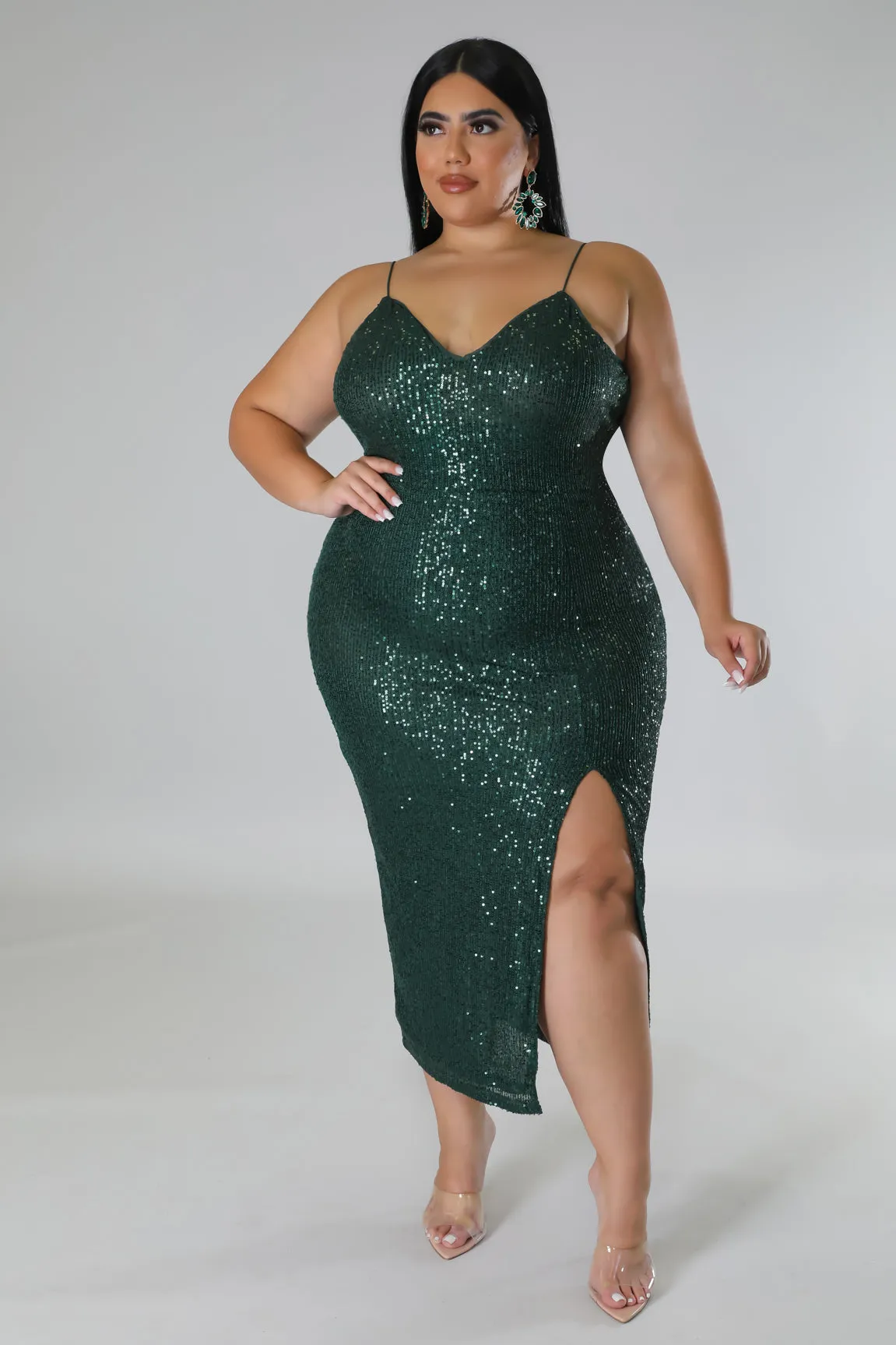 Royal Curves Hunter Green Glitter Dress