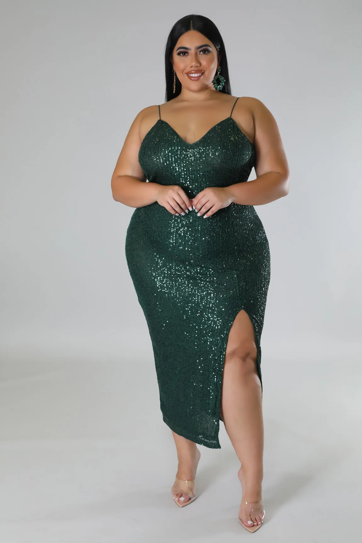 Royal Curves Hunter Green Glitter Dress