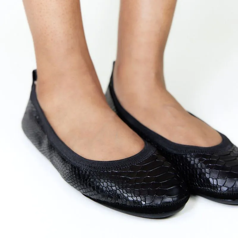 Samara Foldable Ballet Flat in Black Python