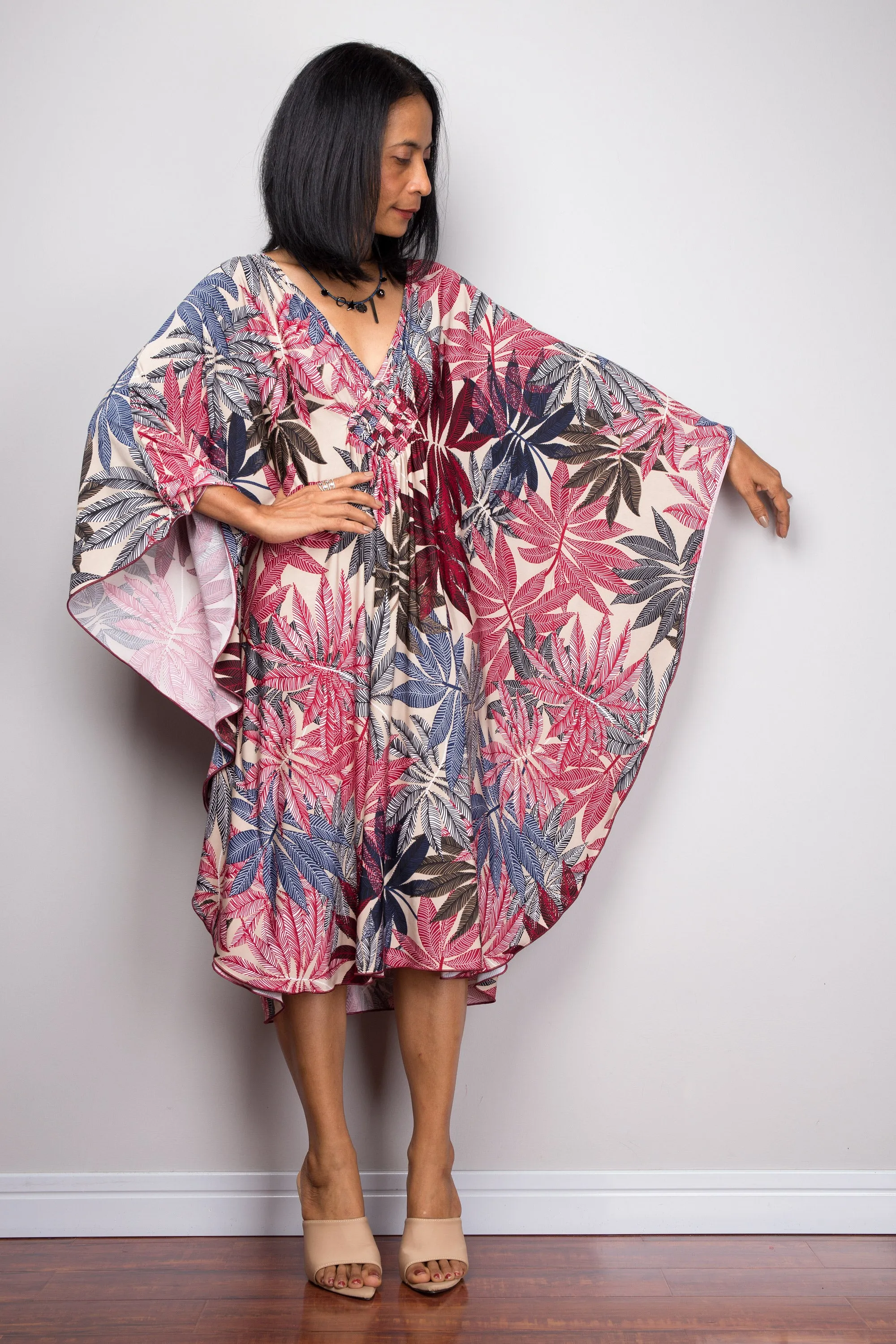 Short Floral Kaftan Dress