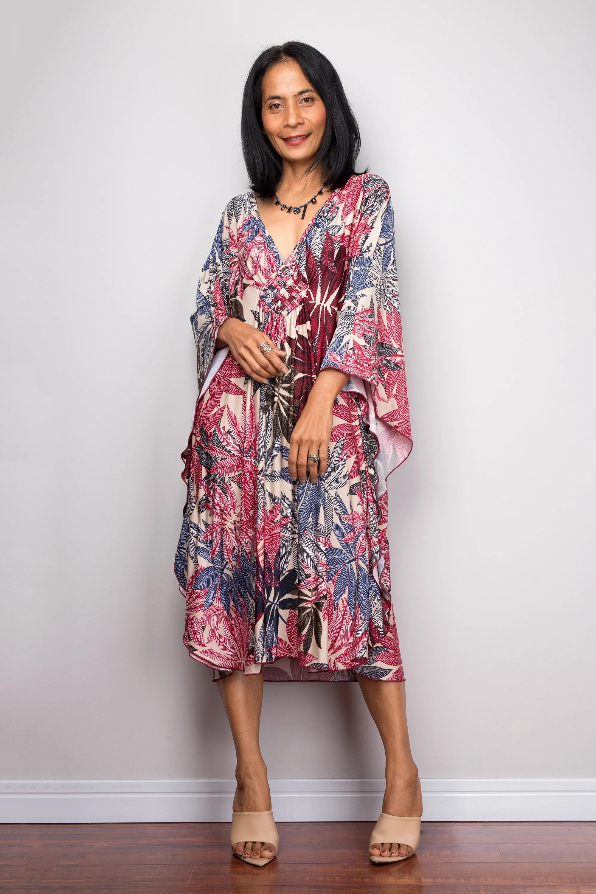 Short Floral Kaftan Dress