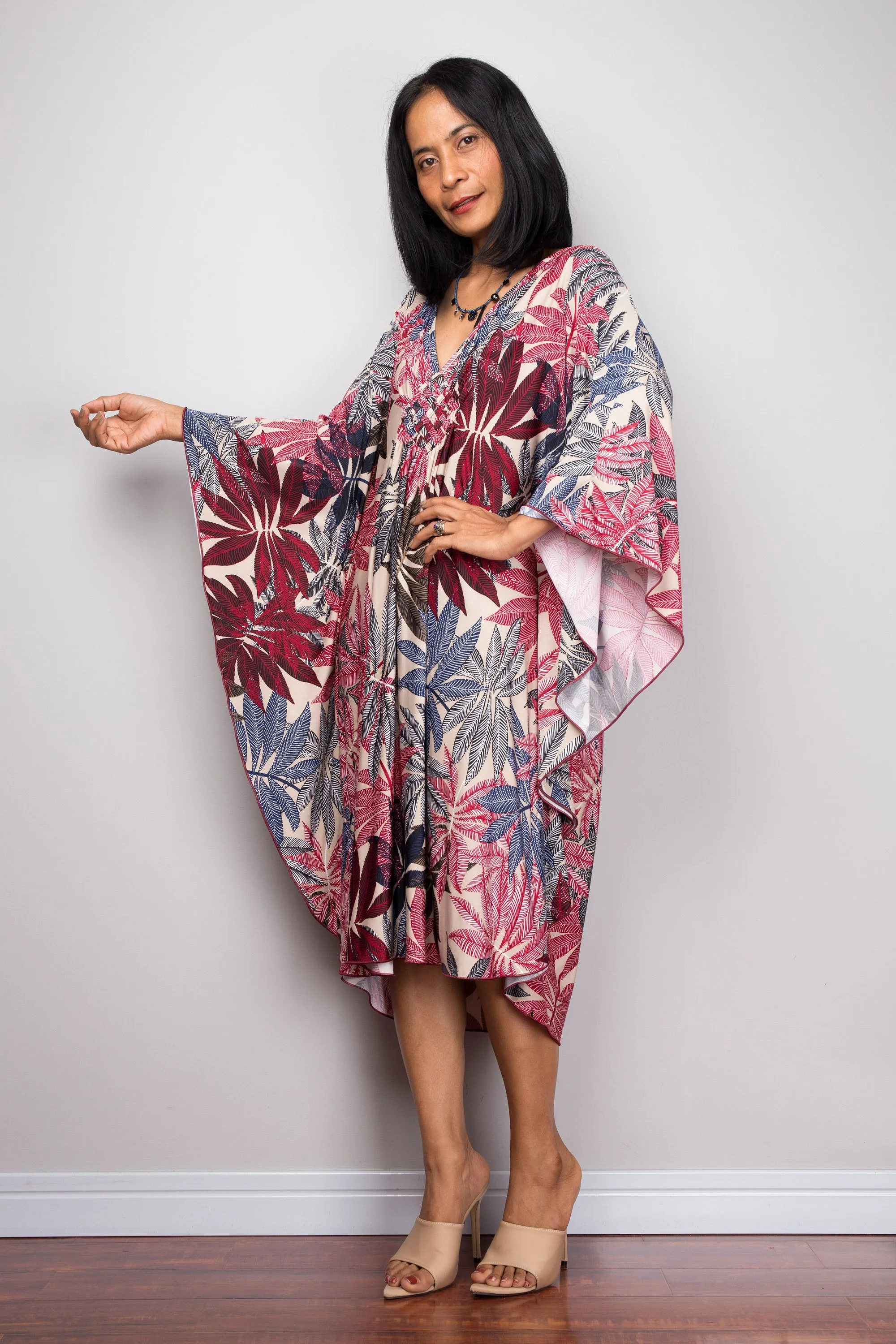 Short Floral Kaftan Dress