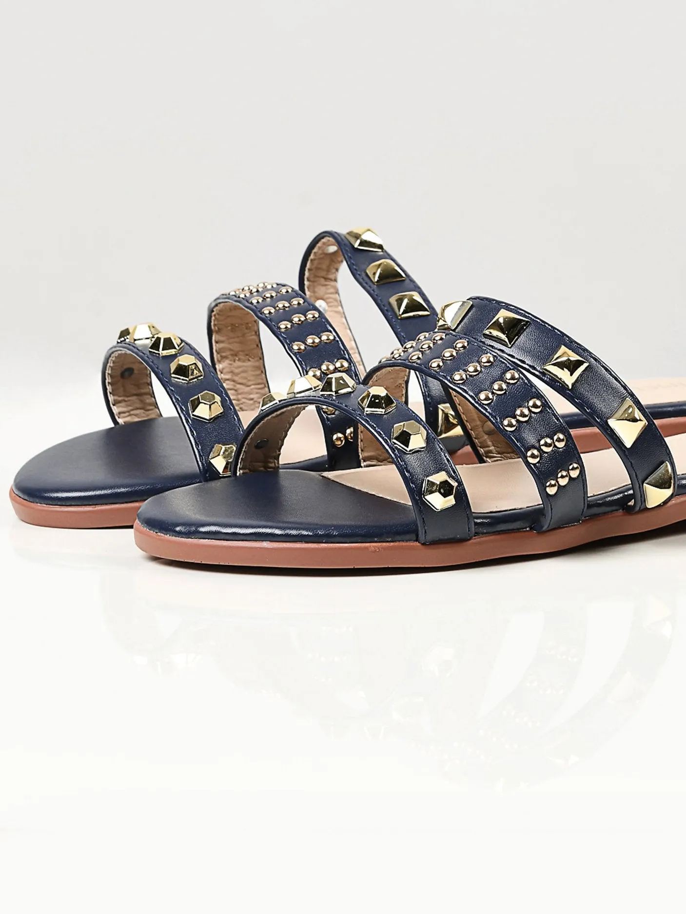 Studded Flats - Navy Blue