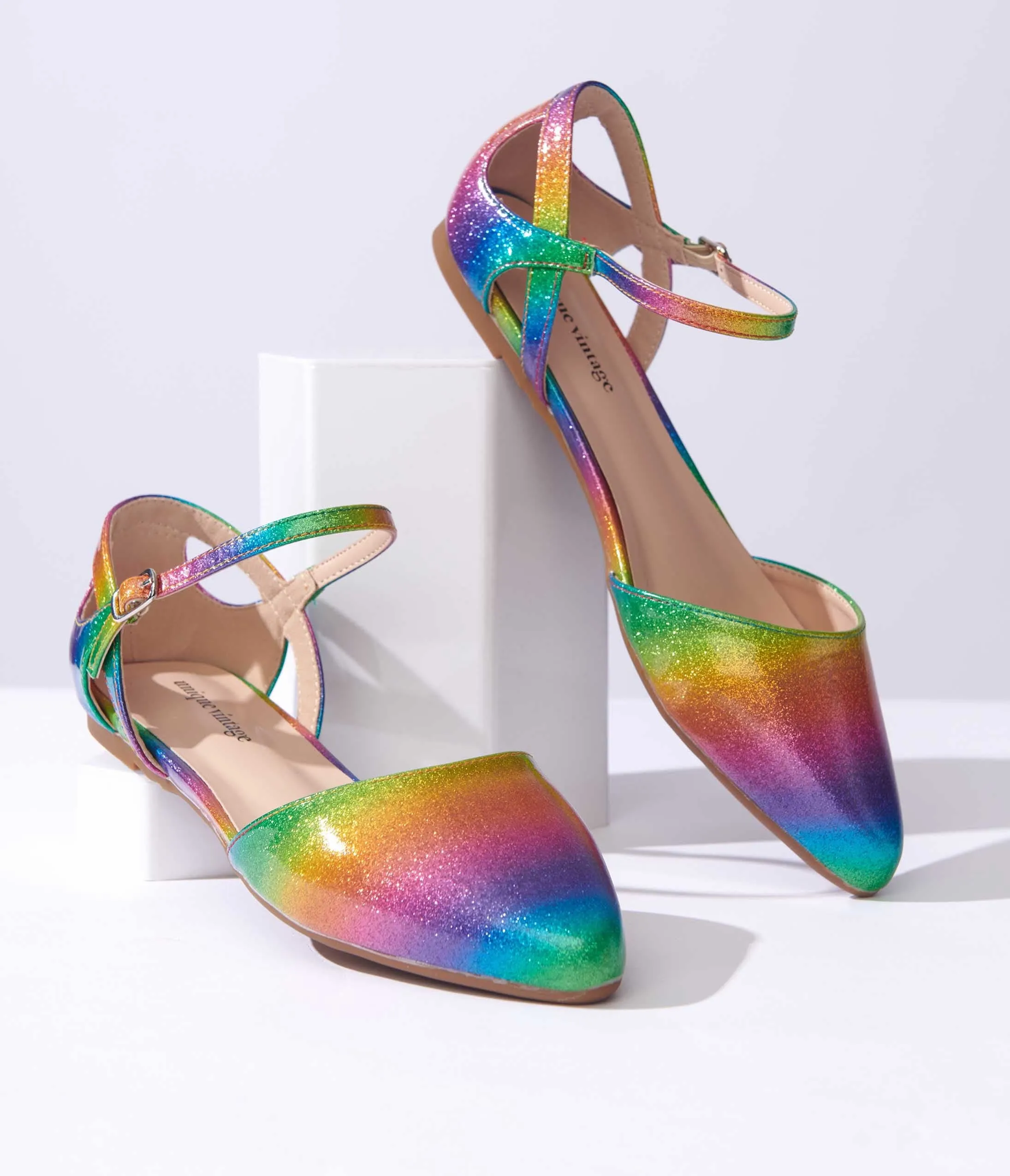 Unique Vintage Rainbow Glitter Libby Flats