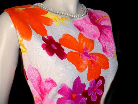 *VINTAGE CHARLOTTA HOT PINK & TANGERINE HIBISCUS DRESS WITH METAL ZIPPER