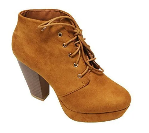 Women's Goldie-21 Almond Toe Platform Chunky Heel Lace Up Booties