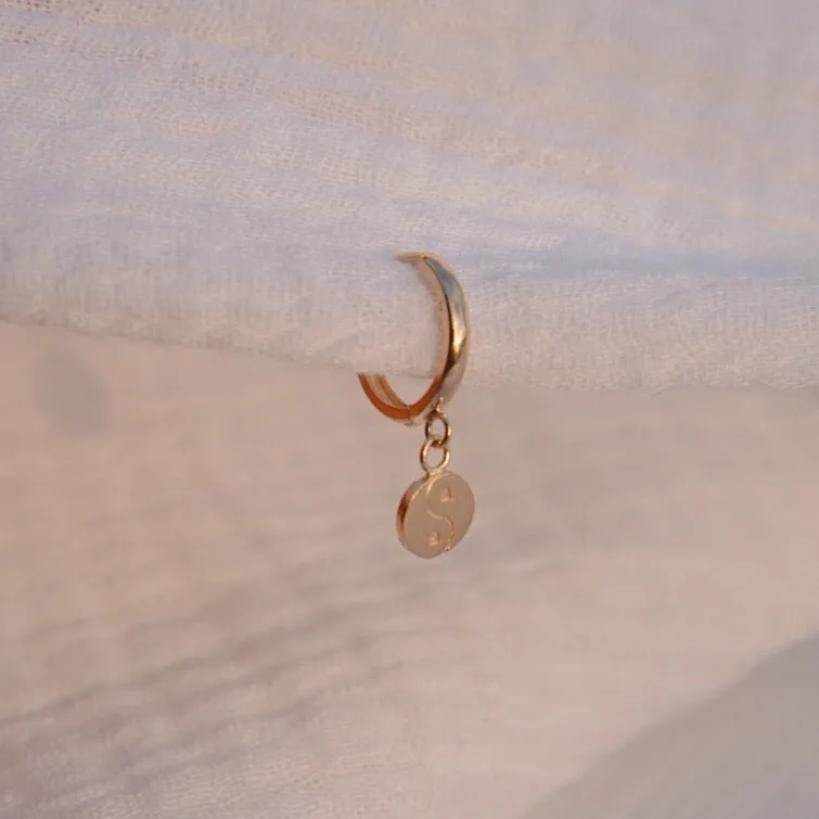 Yin Yang Huggie Hoop Earring - Solid 14kt