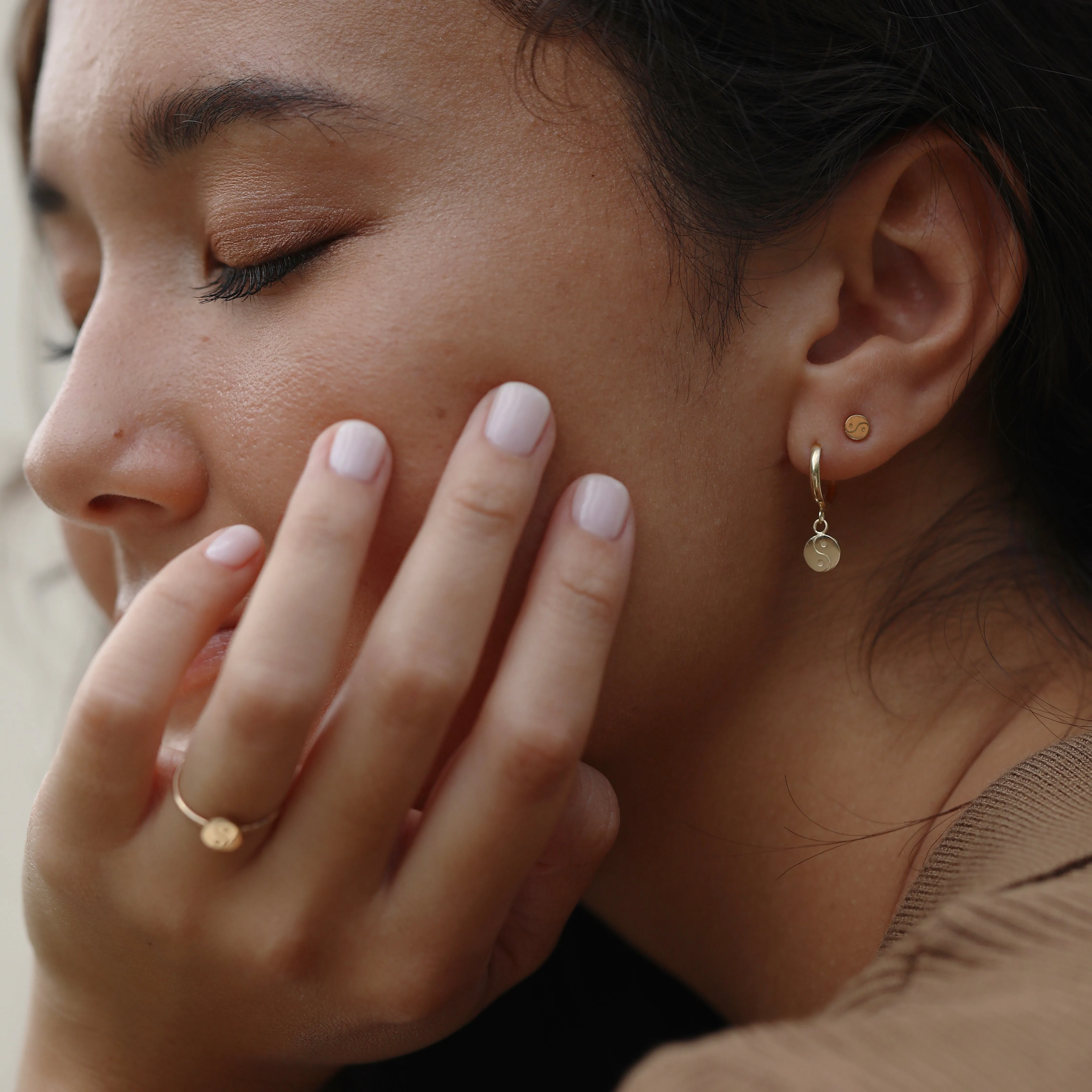 Yin Yang Huggie Hoop Earring - Solid 14kt